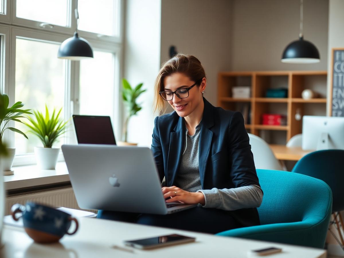 Small business owner looking at their new website on a laptop